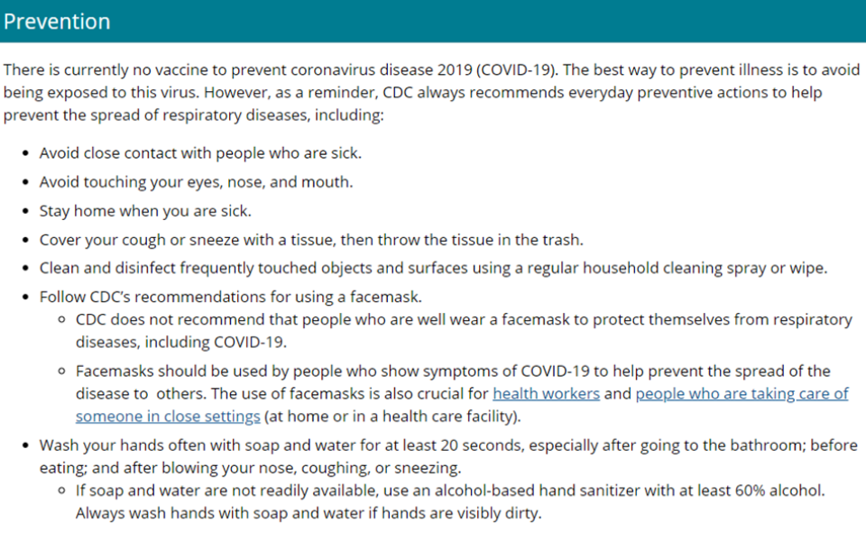 COVID-19 Prevention Information